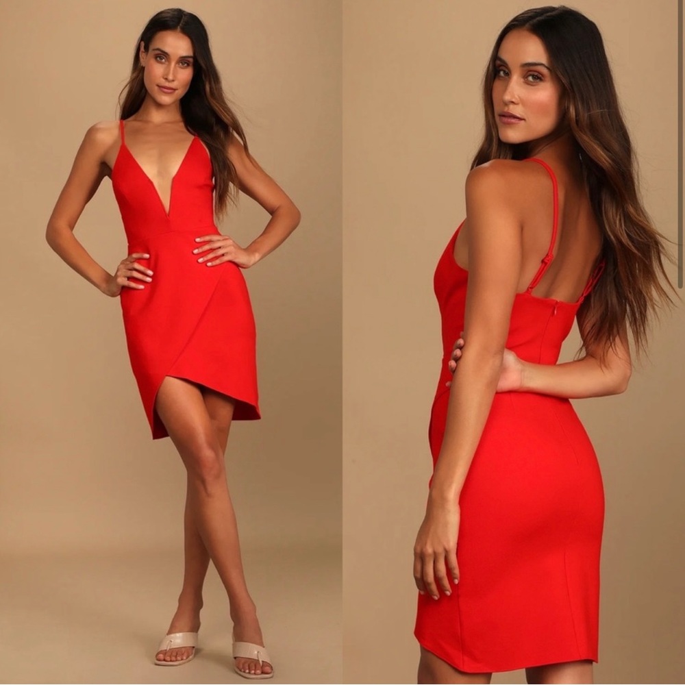 Lulus | Dare to Take the Plunge Red Tulip Mini Dress
